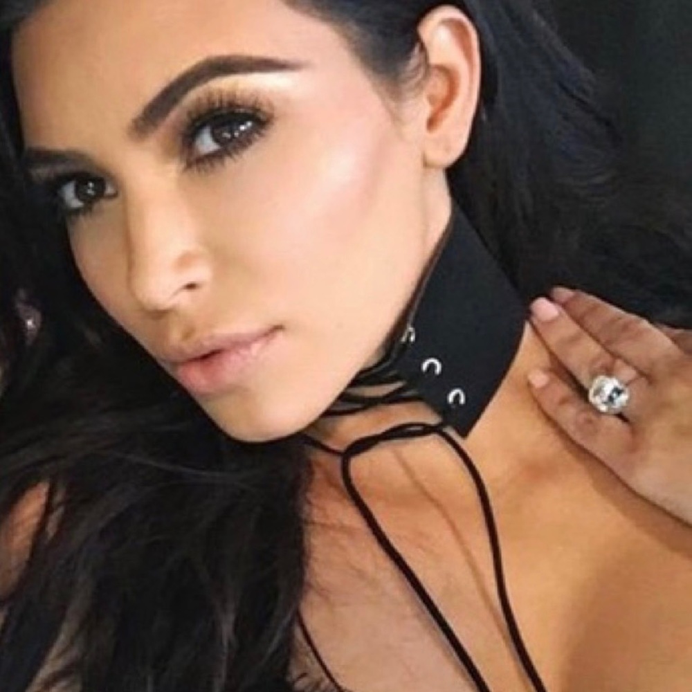 Gothic Suede Lace Up Choker Necklace Kardashian